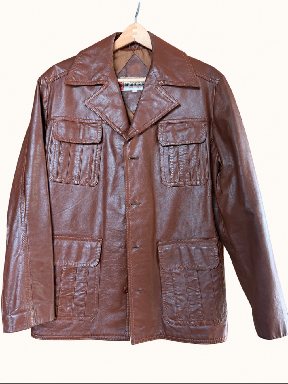 Vintage 70’s McGregor Brown Leather Safari Jacket Size 42